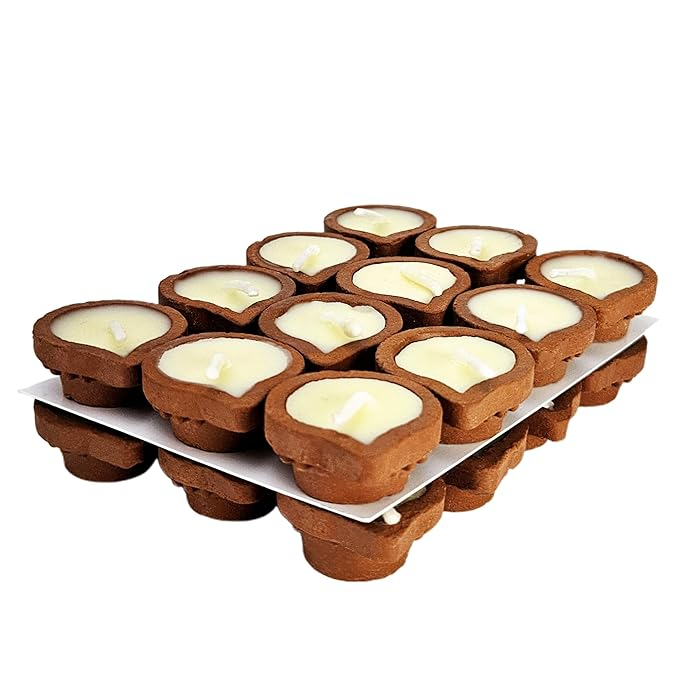 Pure Cow Ghee Clay Diyas Pack of 48 for Diwali 2025 | Ready-to-Use 45Min Burn Indian Puja Essentials